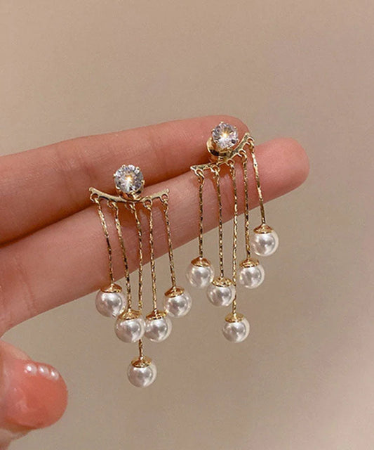 Vogue Gold Copper Alloy Pearl Tassel Drop Earrings