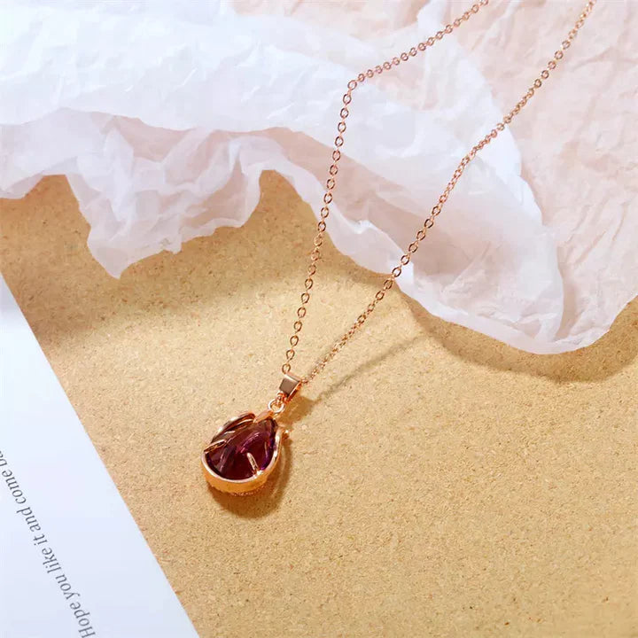 Flower Teardrop Stone Cubic Zirconia Pendant Necklace