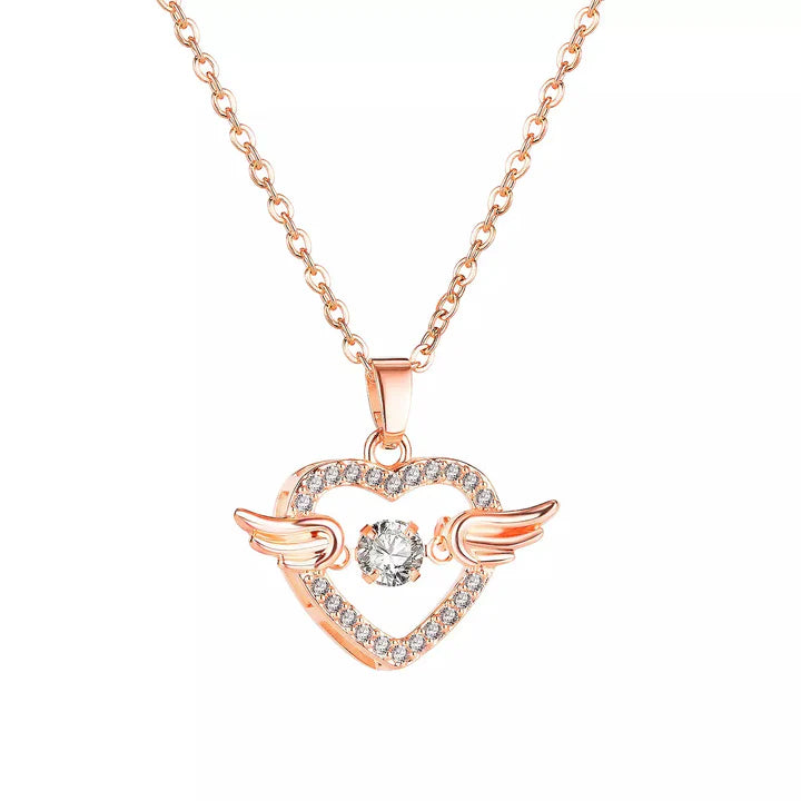 Moving Diamond Zircon Angel Wings Heart Pendant