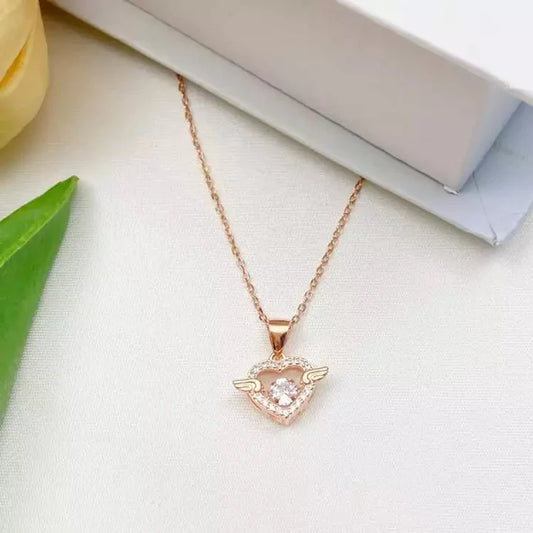 Moving Diamond Zircon Angel Wings Heart Pendant