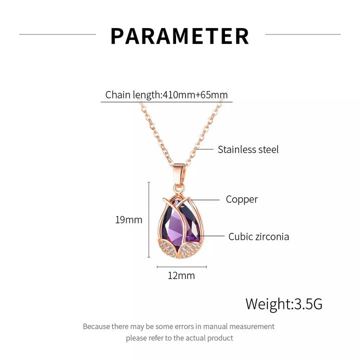 Flower Teardrop Stone Cubic Zirconia Pendant Necklace