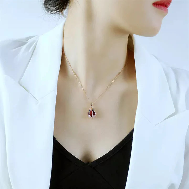 Flower Teardrop Stone Cubic Zirconia Pendant Necklace