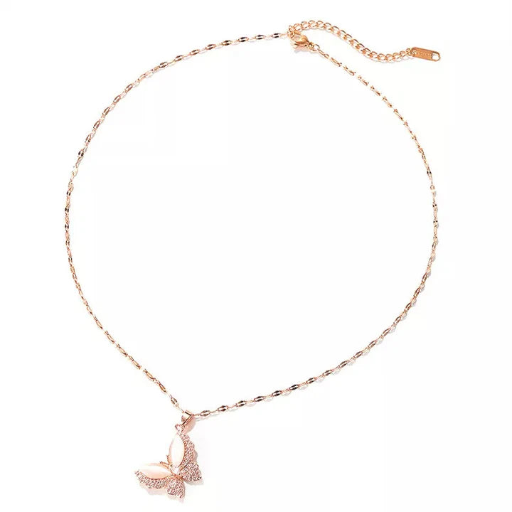 Non Tarnish Zircon Diamond Opal Butterfly necklace pendant