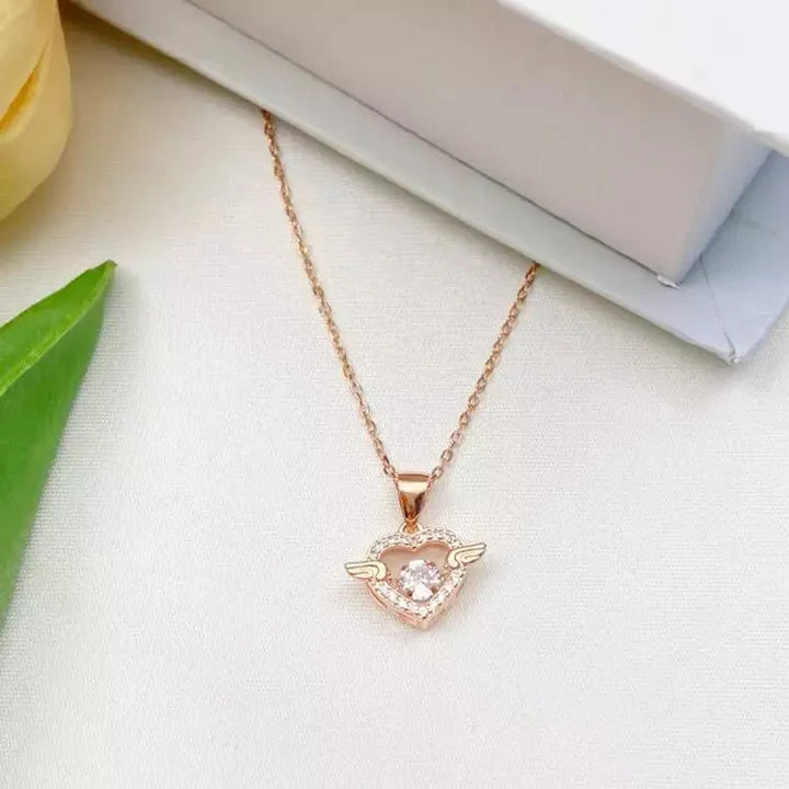 Moving Diamond Zircon Angel Wings Heart Pendant