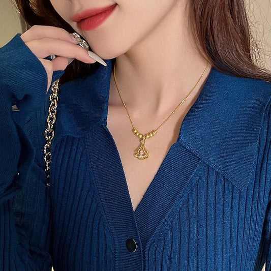 18k Gold Plated Beaded Beats Dancing Zircon Diamond Lucky Ginkgo Leaf Necklace